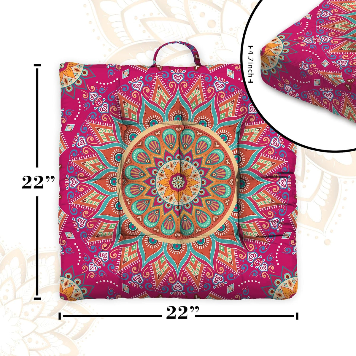 Mandala Meditation Cushion, Boho Meditation Mat, Meditation Pillows for Sitting on Floor, Cushions for Sitting in Home and Outdoor, Round Floor Pillows Cushion Seating for Yoga Accessories 22'' X 22''