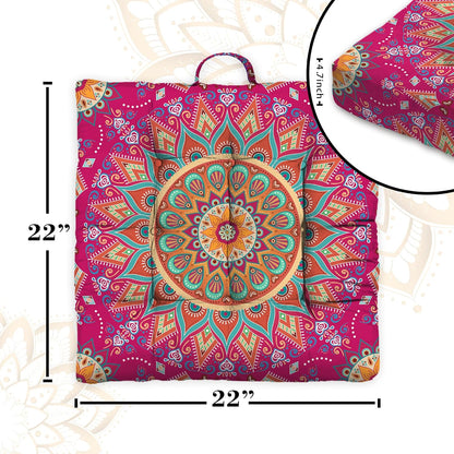 Mandala Meditation Cushion, Boho Meditation Mat, Meditation Pillows for Sitting on Floor, Cushions for Sitting in Home and Outdoor, Round Floor Pillows Cushion Seating for Yoga Accessories 22'' X 22''