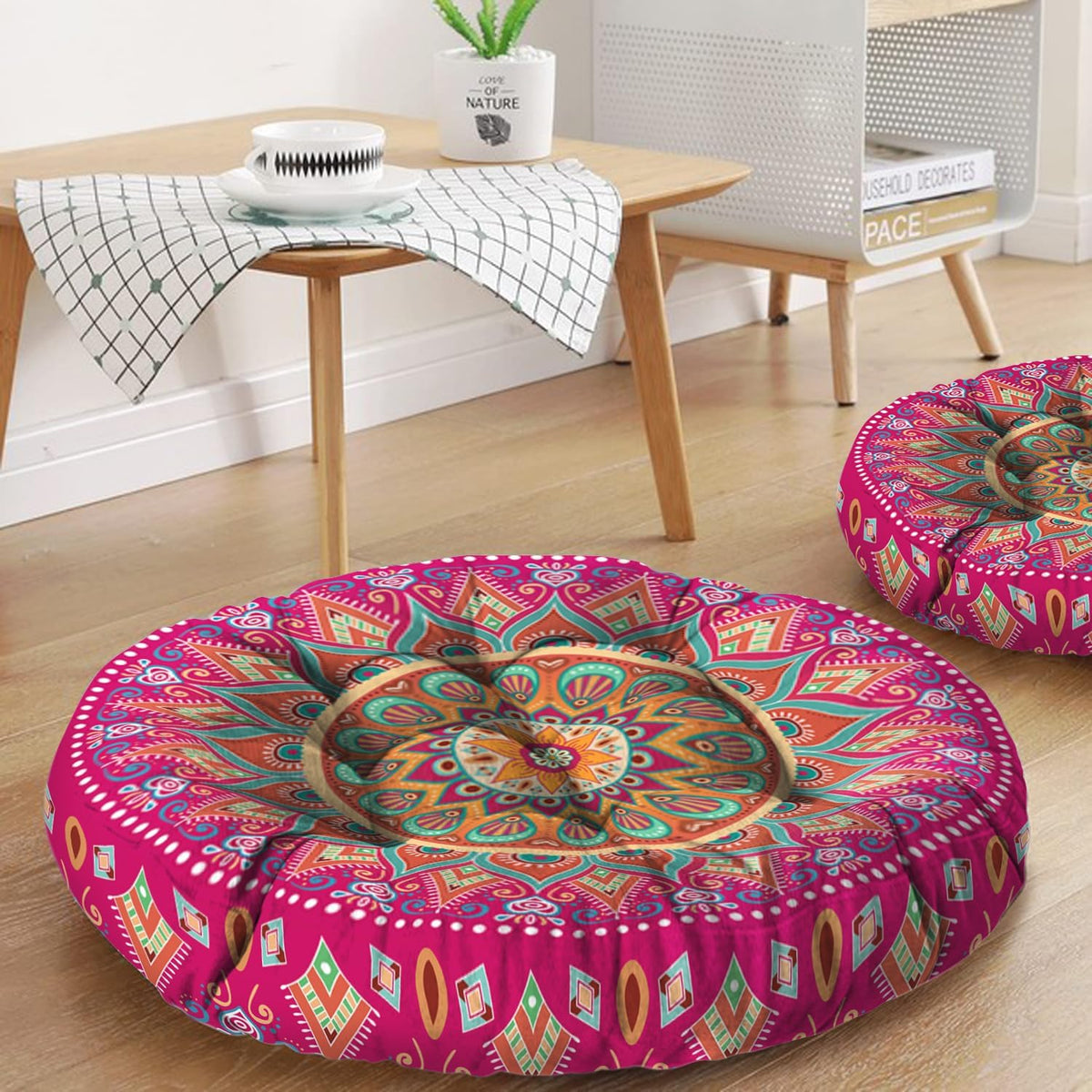 Mandala Meditation Cushion, Boho Meditation Mat, Meditation Pillows for Sitting on Floor, Cushions for Sitting in Home and Outdoor, Round Floor Pillows Cushion Seating for Yoga Accessories 22'' X 22''