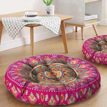 Mandala Meditation Cushion, Boho Meditation Mat, Meditation Pillows for Sitting on Floor, Cushions for Sitting in Home and Outdoor, Round Floor Pillows Cushion Seating for Yoga Accessories 22'' X 22''
