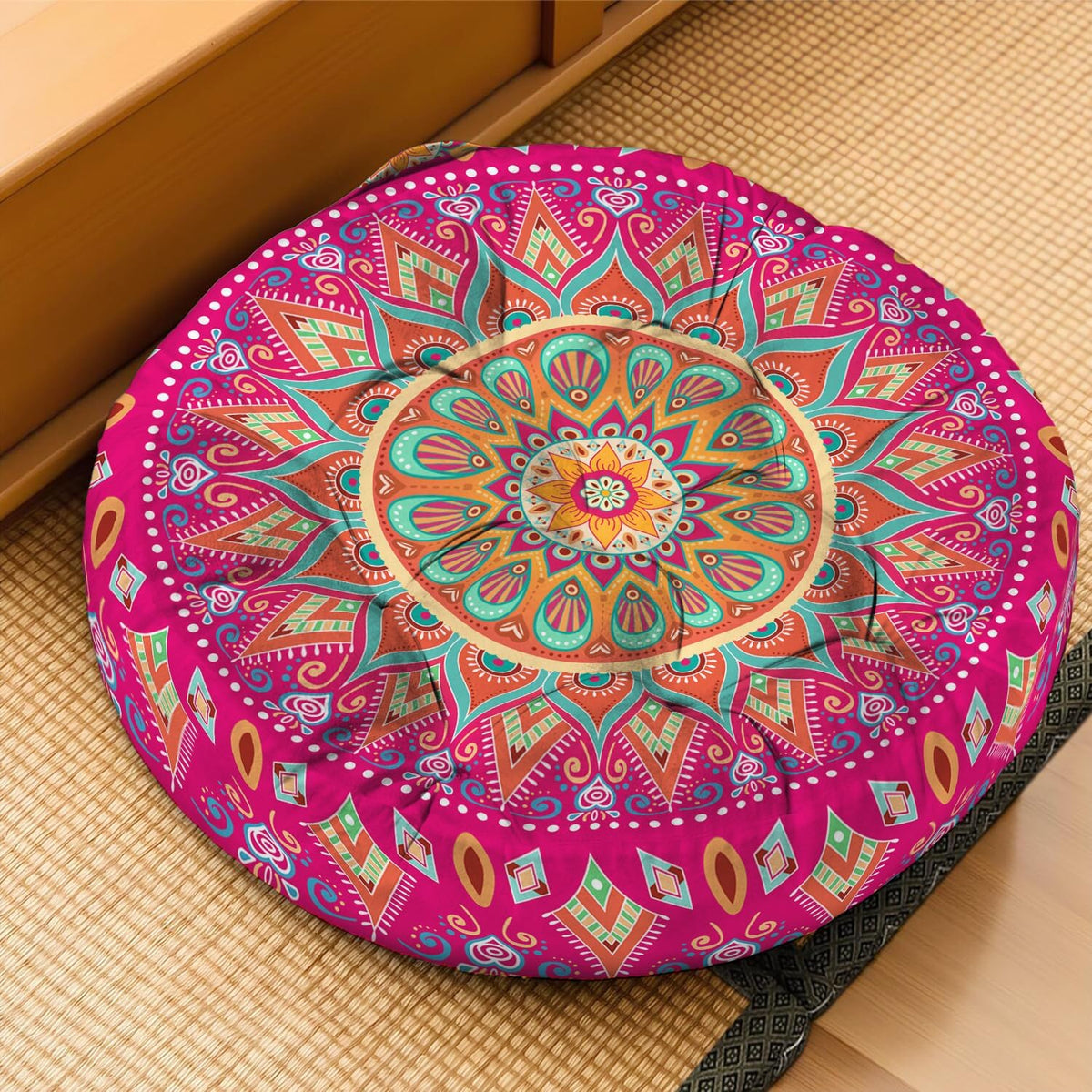 Mandala Meditation Cushion, Boho Meditation Mat, Meditation Pillows for Sitting on Floor, Cushions for Sitting in Home and Outdoor, Round Floor Pillows Cushion Seating for Yoga Accessories 22'' X 22''