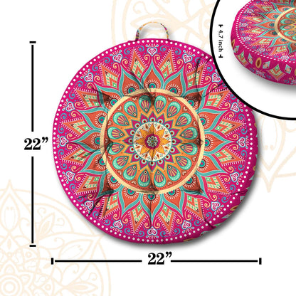 Mandala Meditation Cushion, Boho Meditation Mat, Meditation Pillows for Sitting on Floor, Cushions for Sitting in Home and Outdoor, Round Floor Pillows Cushion Seating for Yoga Accessories 22'' X 22''