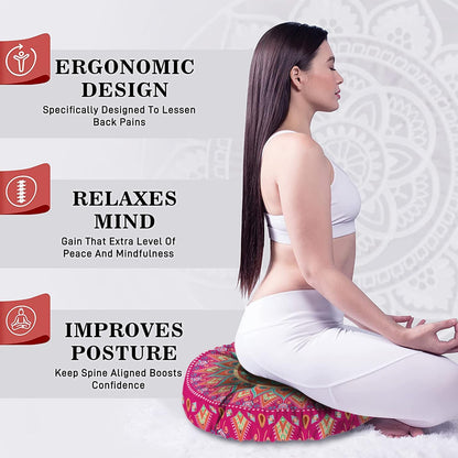Mandala Meditation Cushion, Boho Meditation Mat, Meditation Pillows for Sitting on Floor, Cushions for Sitting in Home and Outdoor, Round Floor Pillows Cushion Seating for Yoga Accessories 22'' X 22''