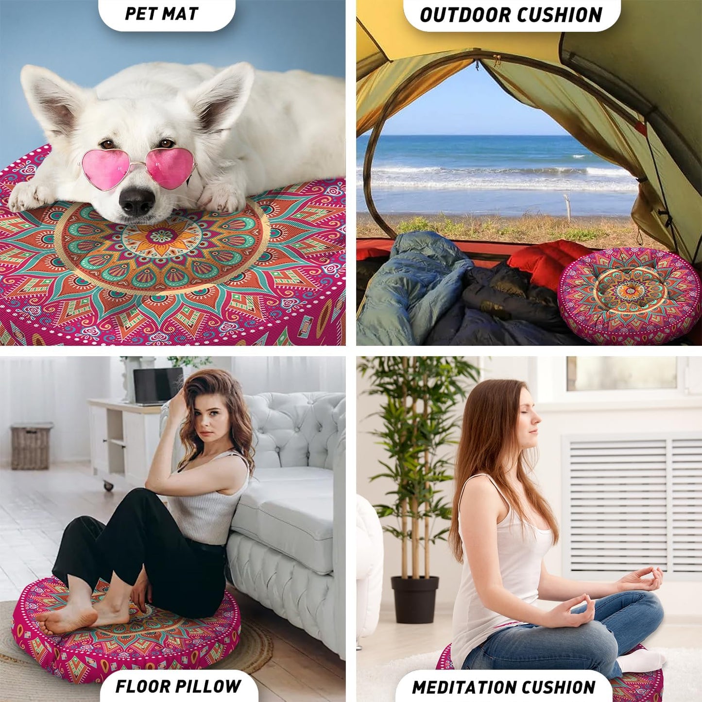 Mandala Meditation Cushion, Boho Meditation Mat, Meditation Pillows for Sitting on Floor, Cushions for Sitting in Home and Outdoor, Round Floor Pillows Cushion Seating for Yoga Accessories 22'' X 22''