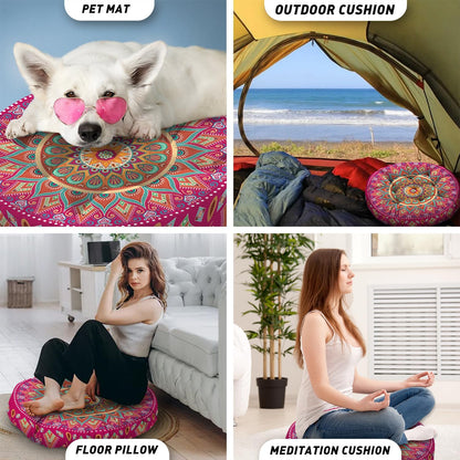 Mandala Meditation Cushion, Boho Meditation Mat, Meditation Pillows for Sitting on Floor, Cushions for Sitting in Home and Outdoor, Round Floor Pillows Cushion Seating for Yoga Accessories 22'' X 22''