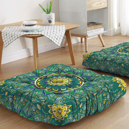 Mandala Meditation Cushion, Boho Meditation Mat, Meditation Pillows for Sitting on Floor, Cushions for Sitting in Home and Outdoor, Round Floor Pillows Cushion Seating for Yoga Accessories 22'' X 22''