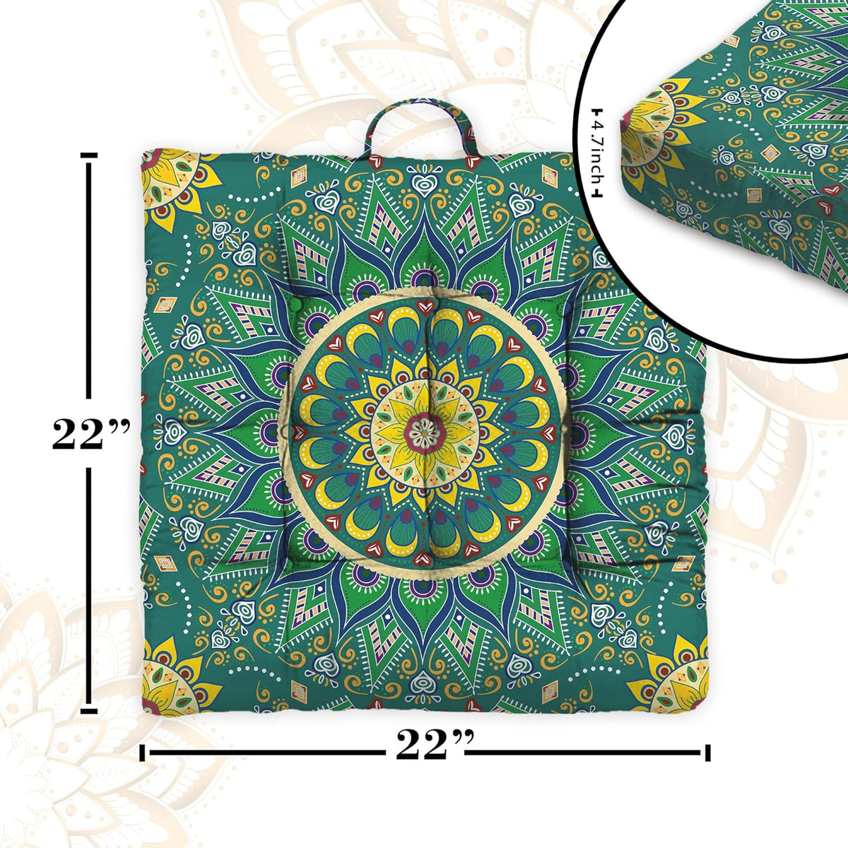 Mandala Meditation Cushion, Boho Meditation Mat, Meditation Pillows for Sitting on Floor, Cushions for Sitting in Home and Outdoor, Round Floor Pillows Cushion Seating for Yoga Accessories 22'' X 22''