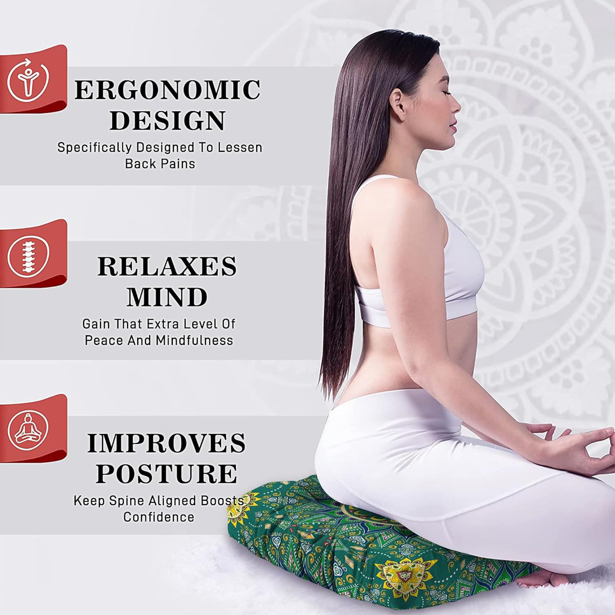 Mandala Meditation Cushion, Boho Meditation Mat, Meditation Pillows for Sitting on Floor, Cushions for Sitting in Home and Outdoor, Round Floor Pillows Cushion Seating for Yoga Accessories 22'' X 22''