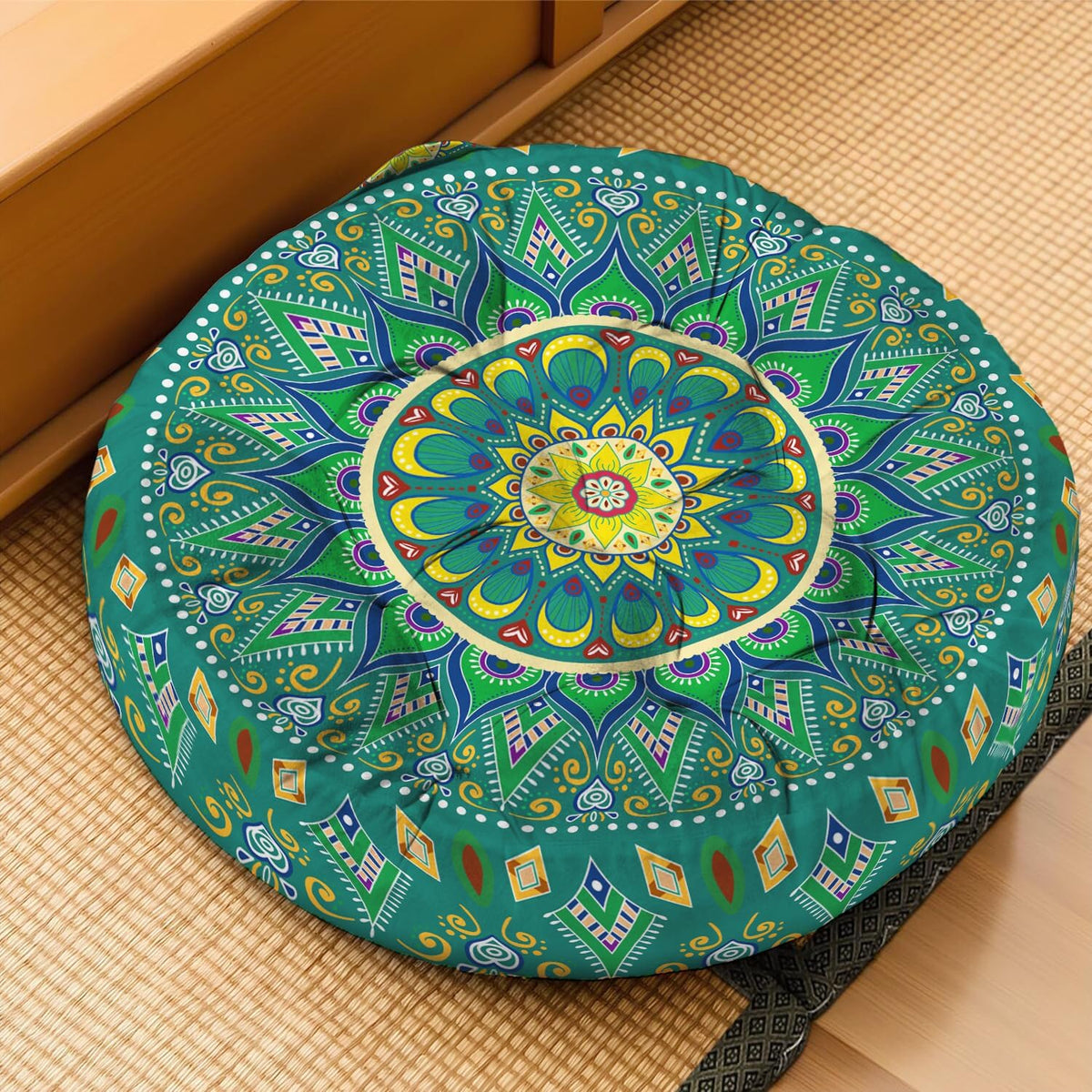 Mandala Meditation Cushion, Boho Meditation Mat, Meditation Pillows for Sitting on Floor, Cushions for Sitting in Home and Outdoor, Round Floor Pillows Cushion Seating for Yoga Accessories 22'' X 22''