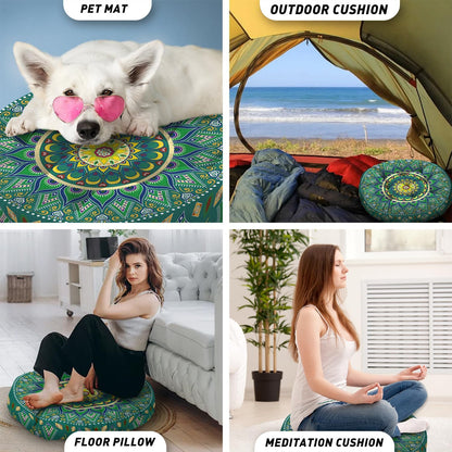 Mandala Meditation Cushion, Boho Meditation Mat, Meditation Pillows for Sitting on Floor, Cushions for Sitting in Home and Outdoor, Round Floor Pillows Cushion Seating for Yoga Accessories 22'' X 22''
