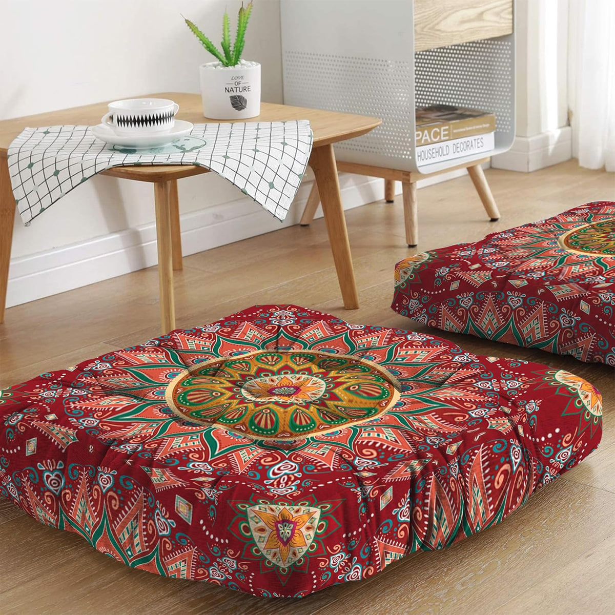 Mandala Meditation Cushion, Boho Meditation Mat, Meditation Pillows for Sitting on Floor, Cushions for Sitting in Home and Outdoor, Round Floor Pillows Cushion Seating for Yoga Accessories 22'' X 22''