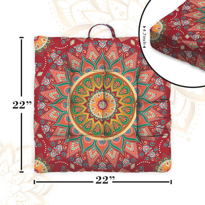 Mandala Meditation Cushion, Boho Meditation Mat, Meditation Pillows for Sitting on Floor, Cushions for Sitting in Home and Outdoor, Round Floor Pillows Cushion Seating for Yoga Accessories 22'' X 22''