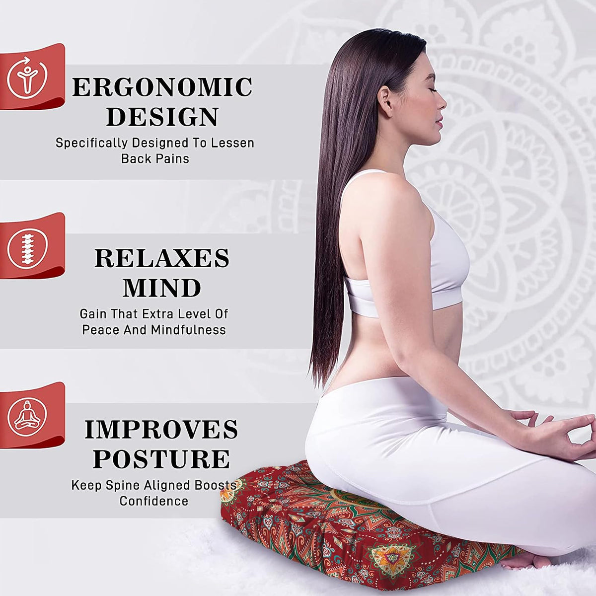 Mandala Meditation Cushion, Boho Meditation Mat, Meditation Pillows for Sitting on Floor, Cushions for Sitting in Home and Outdoor, Round Floor Pillows Cushion Seating for Yoga Accessories 22'' X 22''