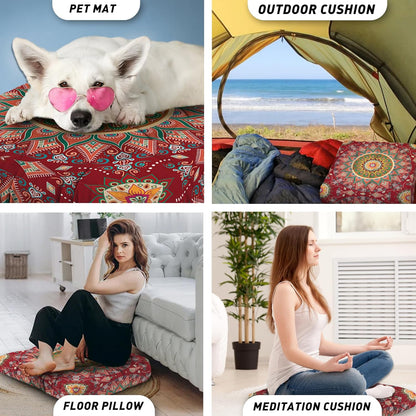 Mandala Meditation Cushion, Boho Meditation Mat, Meditation Pillows for Sitting on Floor, Cushions for Sitting in Home and Outdoor, Round Floor Pillows Cushion Seating for Yoga Accessories 22'' X 22''