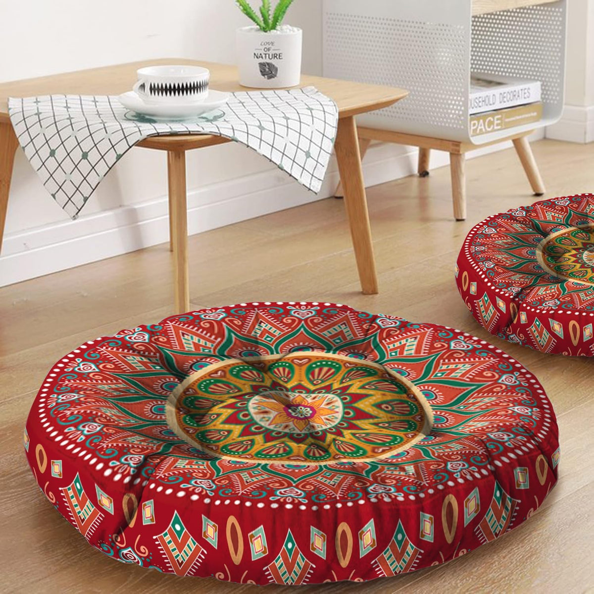 Mandala Meditation Cushion, Boho Meditation Mat, Meditation Pillows for Sitting on Floor, Cushions for Sitting in Home and Outdoor, Round Floor Pillows Cushion Seating for Yoga Accessories 22'' X 22''