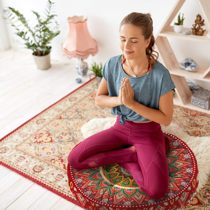 Mandala Meditation Cushion, Boho Meditation Mat, Meditation Pillows for Sitting on Floor, Cushions for Sitting in Home and Outdoor, Round Floor Pillows Cushion Seating for Yoga Accessories 22'' X 22''