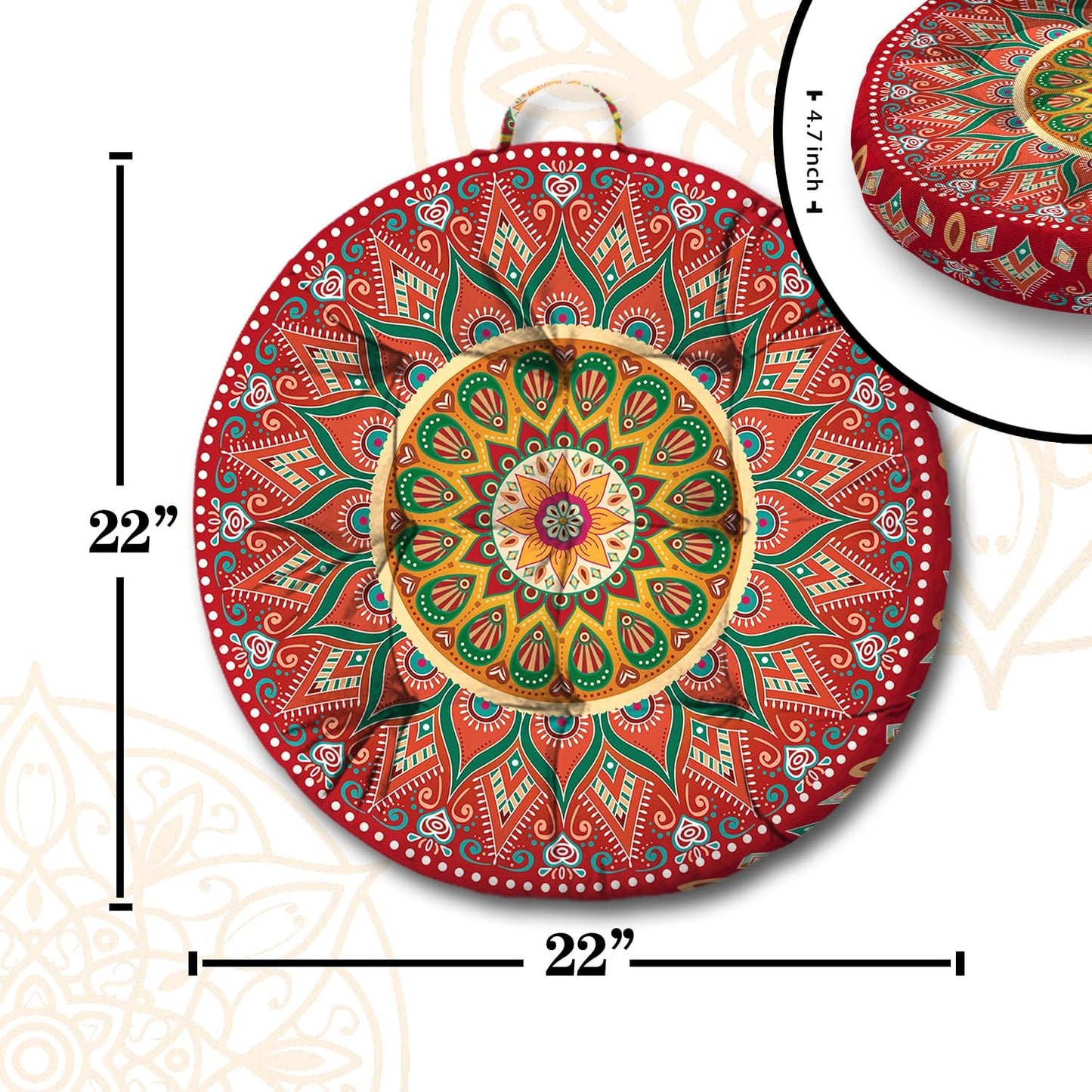 Mandala Meditation Cushion, Boho Meditation Mat, Meditation Pillows for Sitting on Floor, Cushions for Sitting in Home and Outdoor, Round Floor Pillows Cushion Seating for Yoga Accessories 22'' X 22''