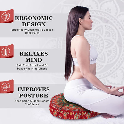 Mandala Meditation Cushion, Boho Meditation Mat, Meditation Pillows for Sitting on Floor, Cushions for Sitting in Home and Outdoor, Round Floor Pillows Cushion Seating for Yoga Accessories 22'' X 22''