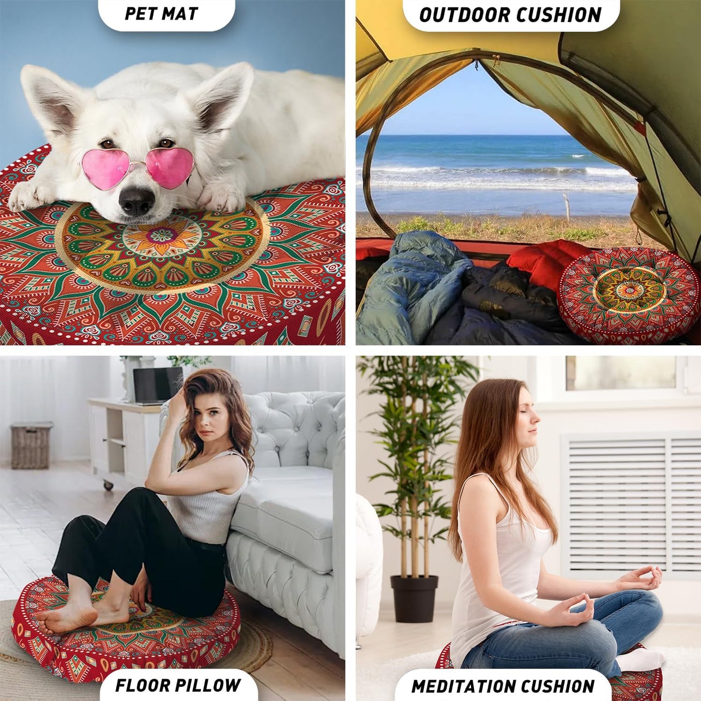 Mandala Meditation Cushion, Boho Meditation Mat, Meditation Pillows for Sitting on Floor, Cushions for Sitting in Home and Outdoor, Round Floor Pillows Cushion Seating for Yoga Accessories 22'' X 22''