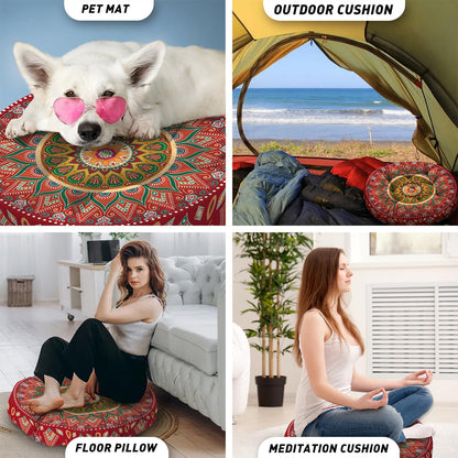 Mandala Meditation Cushion, Boho Meditation Mat, Meditation Pillows for Sitting on Floor, Cushions for Sitting in Home and Outdoor, Round Floor Pillows Cushion Seating for Yoga Accessories 22'' X 22''
