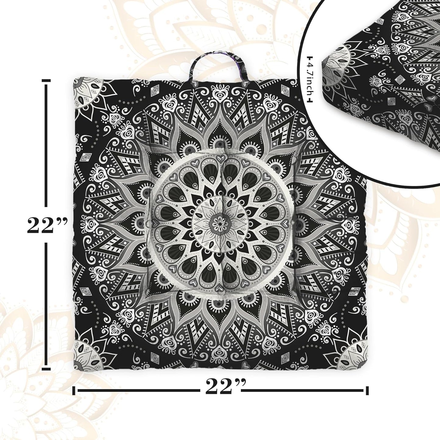 Mandala Meditation Cushion, Boho Meditation Mat, Meditation Pillows for Sitting on Floor, Cushions for Sitting in Home and Outdoor, Round Floor Pillows Cushion Seating for Yoga Accessories 22'' X 22''