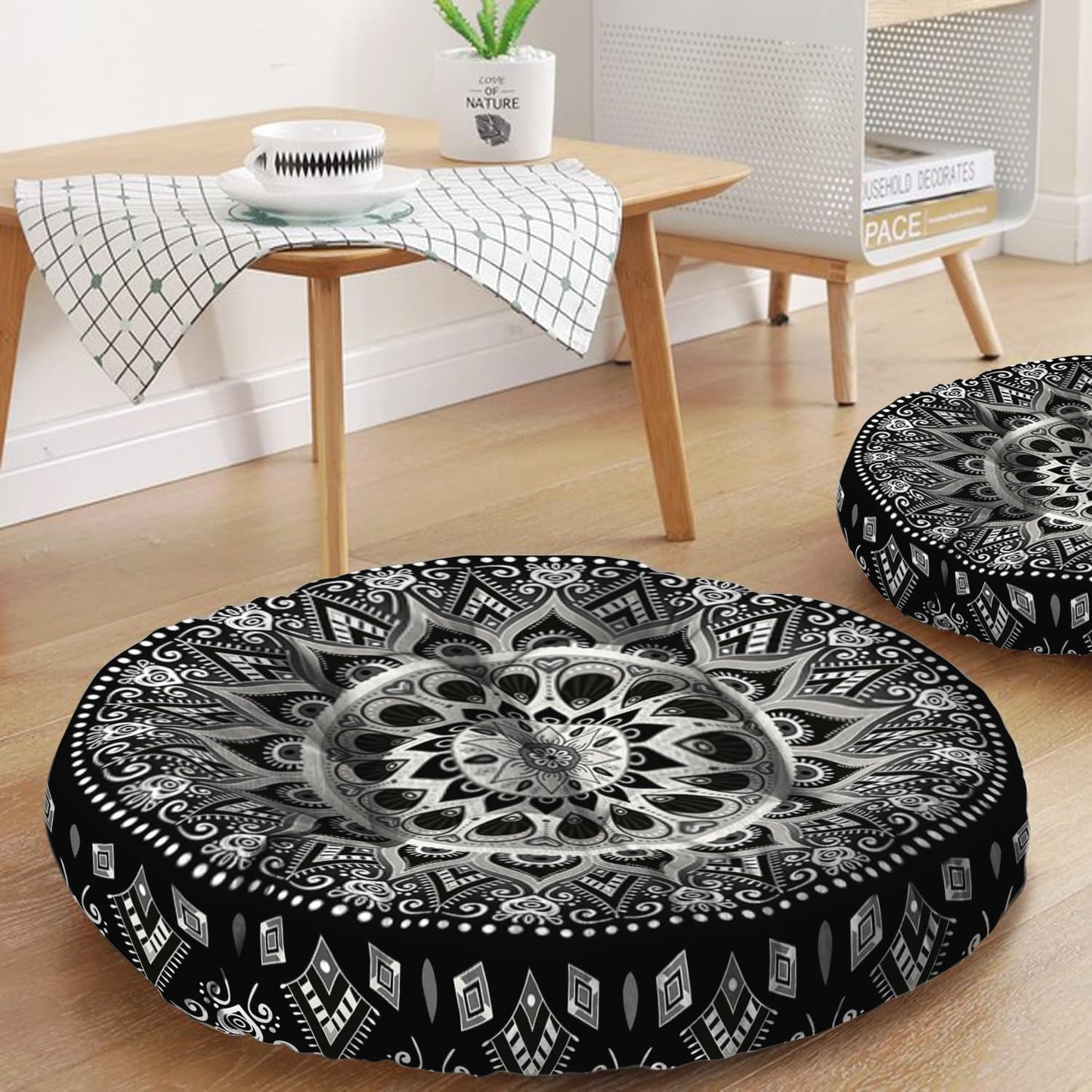 Mandala Meditation Cushion, Boho Meditation Mat, Meditation Pillows for Sitting on Floor, Cushions for Sitting in Home and Outdoor, Round Floor Pillows Cushion Seating for Yoga Accessories 22'' X 22''