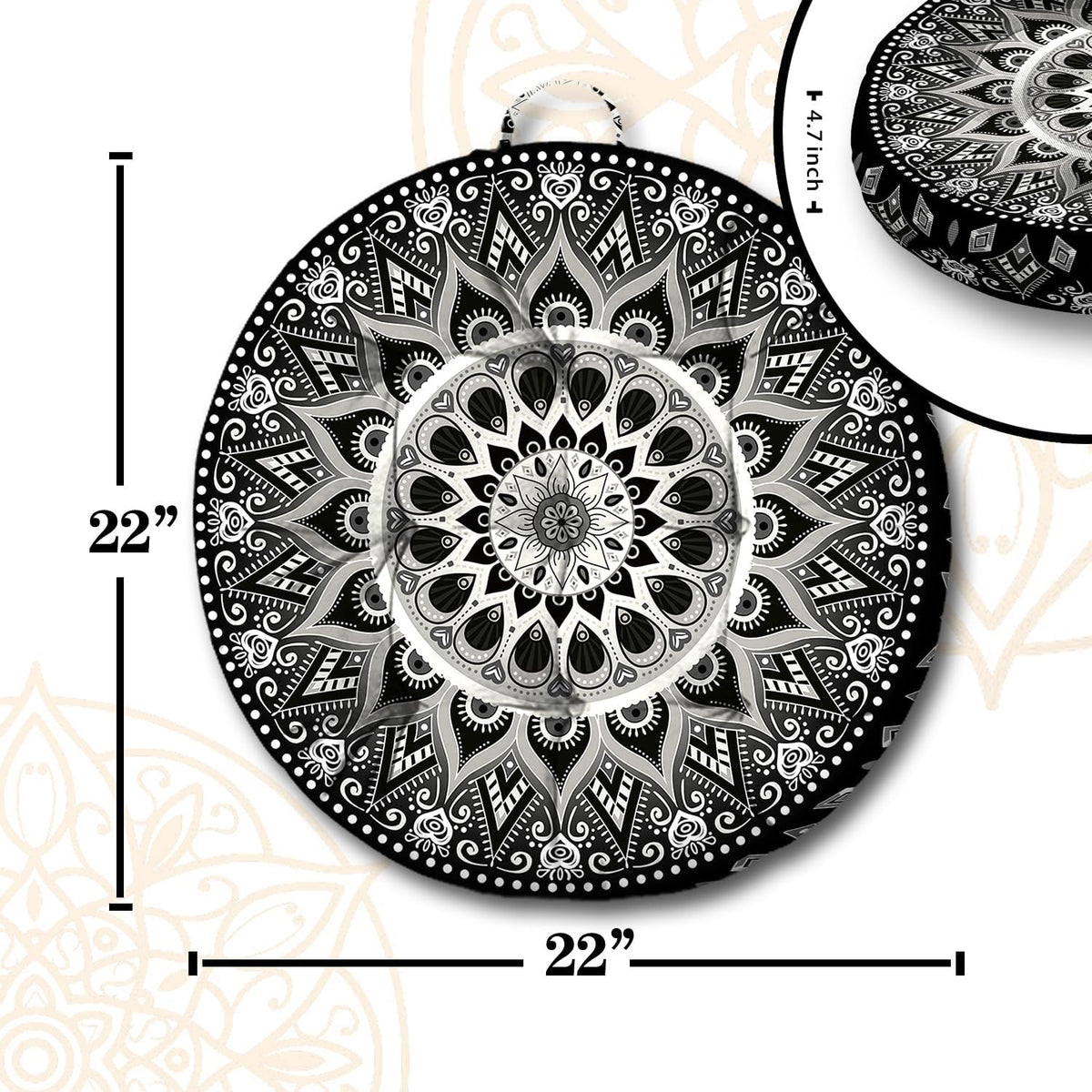 Mandala Meditation Cushion, Boho Meditation Mat, Meditation Pillows for Sitting on Floor, Cushions for Sitting in Home and Outdoor, Round Floor Pillows Cushion Seating for Yoga Accessories 22'' X 22''
