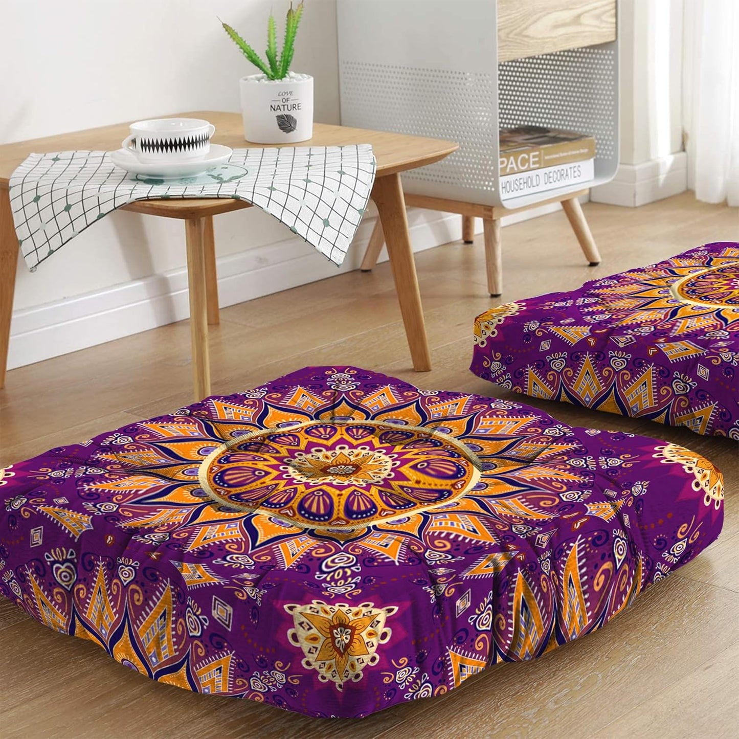 Mandala Meditation Cushion, Boho Meditation Mat, Meditation Pillows for Sitting on Floor, Cushions for Sitting in Home and Outdoor, Round Floor Pillows Cushion Seating for Yoga Accessories 22'' X 22''