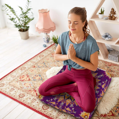 Mandala Meditation Cushion, Boho Meditation Mat, Meditation Pillows for Sitting on Floor, Cushions for Sitting in Home and Outdoor, Round Floor Pillows Cushion Seating for Yoga Accessories 22'' X 22''