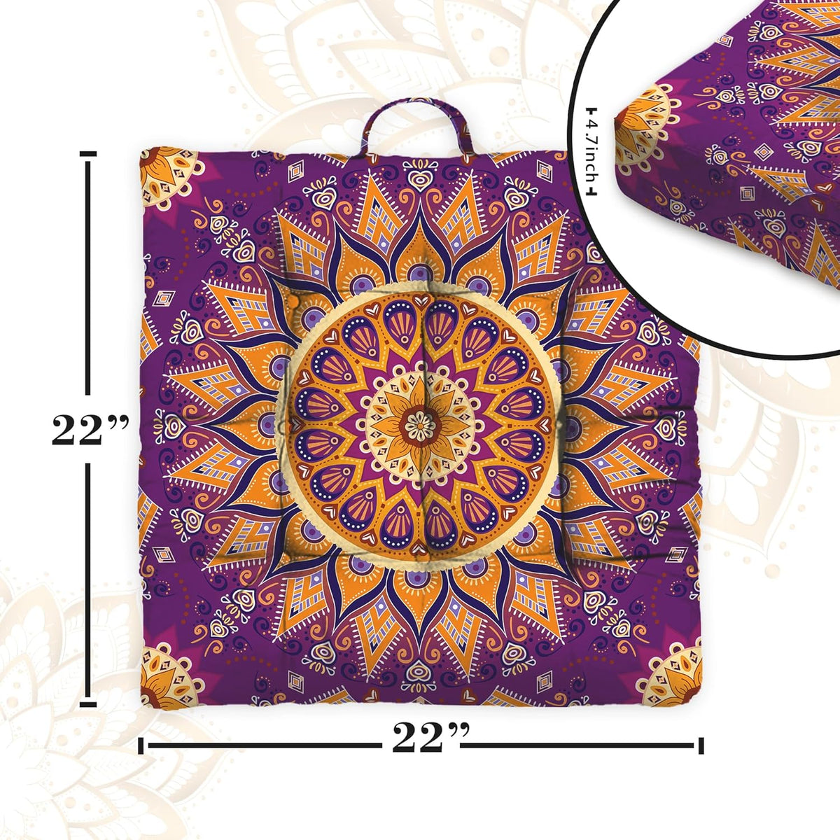 Mandala Meditation Cushion, Boho Meditation Mat, Meditation Pillows for Sitting on Floor, Cushions for Sitting in Home and Outdoor, Round Floor Pillows Cushion Seating for Yoga Accessories 22'' X 22''