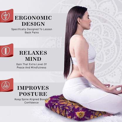 Mandala Meditation Cushion, Boho Meditation Mat, Meditation Pillows for Sitting on Floor, Cushions for Sitting in Home and Outdoor, Round Floor Pillows Cushion Seating for Yoga Accessories 22'' X 22''
