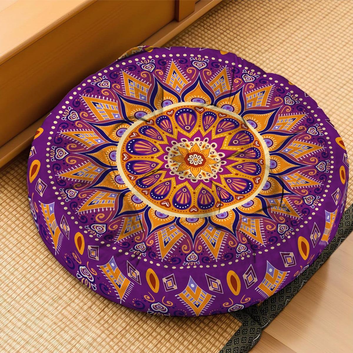 Mandala Meditation Cushion, Boho Meditation Mat, Meditation Pillows for Sitting on Floor, Cushions for Sitting in Home and Outdoor, Round Floor Pillows Cushion Seating for Yoga Accessories 22'' X 22''