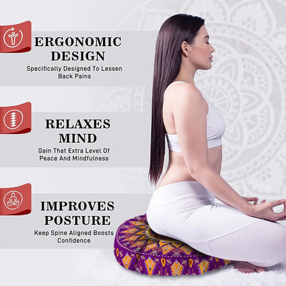 Mandala Meditation Cushion, Boho Meditation Mat, Meditation Pillows for Sitting on Floor, Cushions for Sitting in Home and Outdoor, Round Floor Pillows Cushion Seating for Yoga Accessories 22'' X 22''