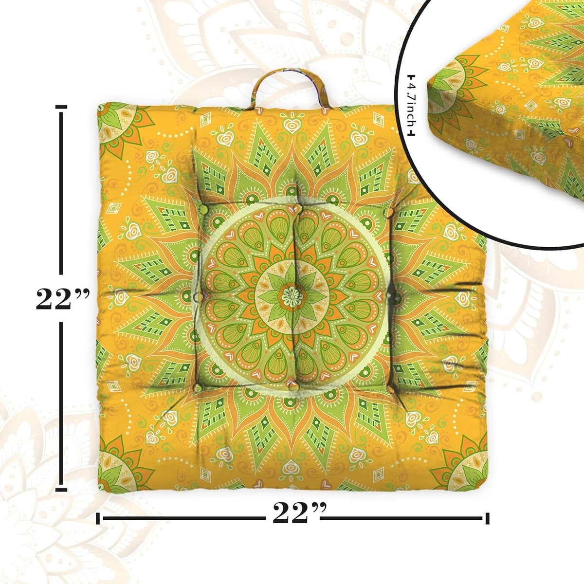 Mandala Meditation Cushion, Boho Meditation Mat, Meditation Pillows for Sitting on Floor, Cushions for Sitting in Home and Outdoor, Round Floor Pillows Cushion Seating for Yoga Accessories 22'' X 22''