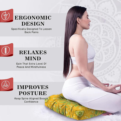 Mandala Meditation Cushion, Boho Meditation Mat, Meditation Pillows for Sitting on Floor, Cushions for Sitting in Home and Outdoor, Round Floor Pillows Cushion Seating for Yoga Accessories 22'' X 22''