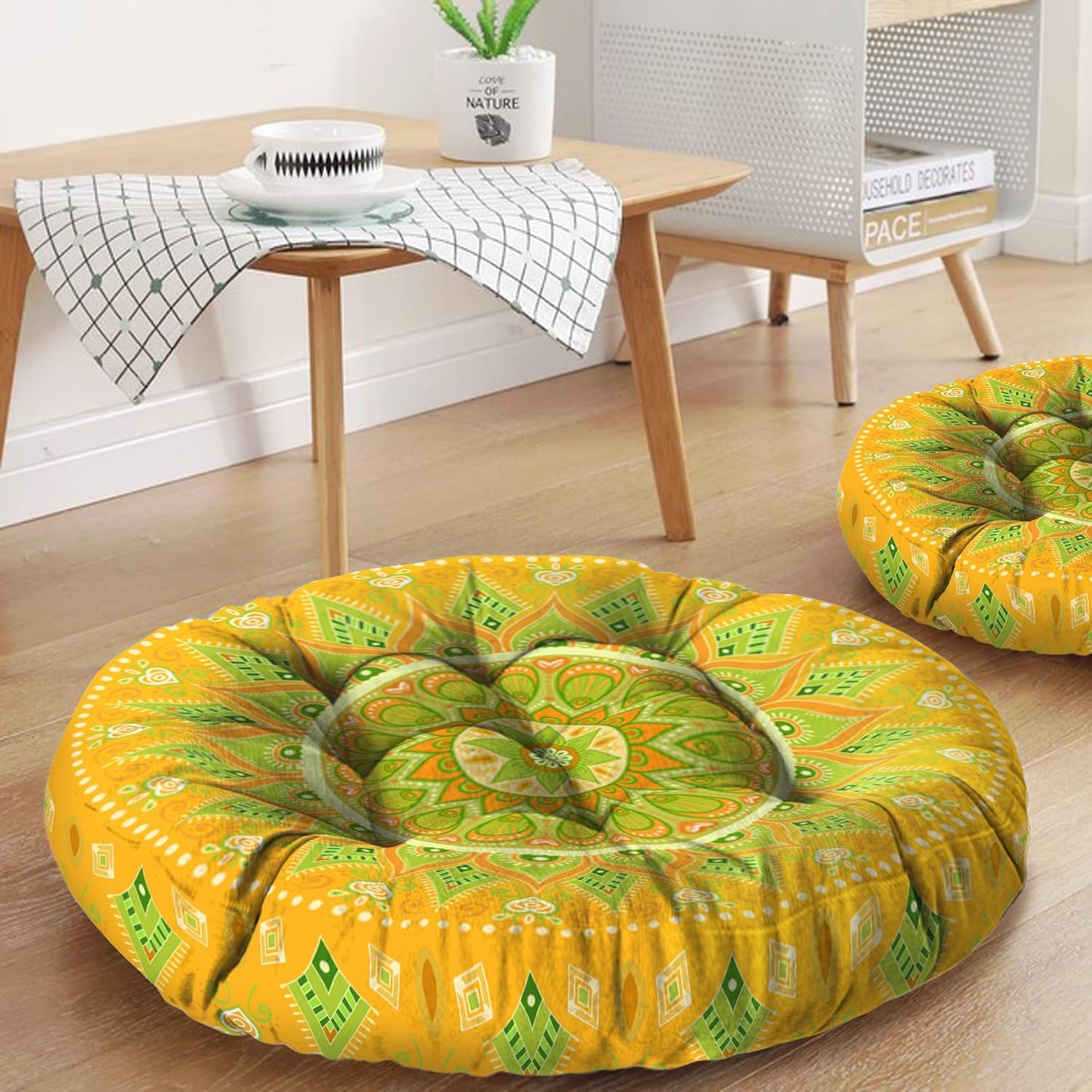 Mandala Meditation Cushion, Boho Meditation Mat, Meditation Pillows for Sitting on Floor, Cushions for Sitting in Home and Outdoor, Round Floor Pillows Cushion Seating for Yoga Accessories 22'' X 22''