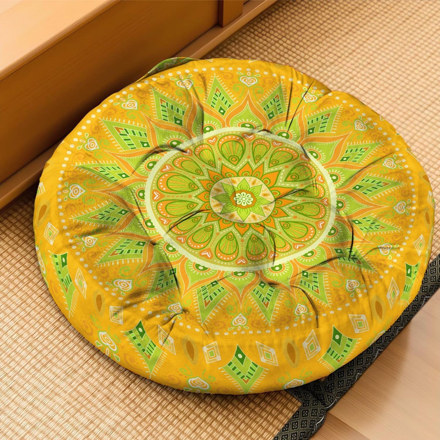 Mandala Meditation Cushion, Boho Meditation Mat, Meditation Pillows for Sitting on Floor, Cushions for Sitting in Home and Outdoor, Round Floor Pillows Cushion Seating for Yoga Accessories 22'' X 22''