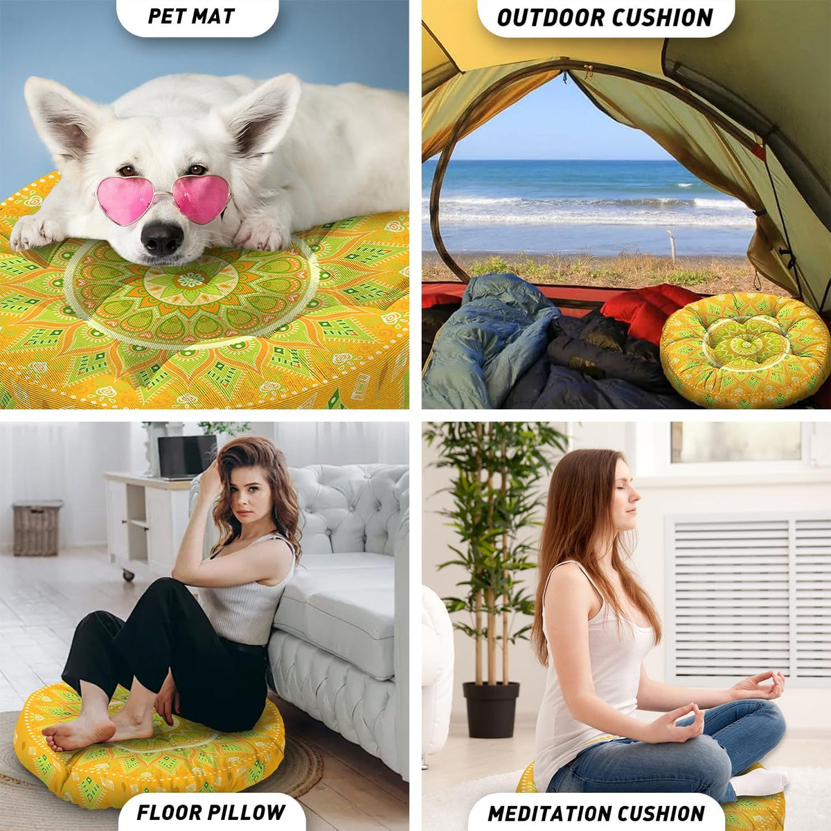 Mandala Meditation Cushion, Boho Meditation Mat, Meditation Pillows for Sitting on Floor, Cushions for Sitting in Home and Outdoor, Round Floor Pillows Cushion Seating for Yoga Accessories 22'' X 22''