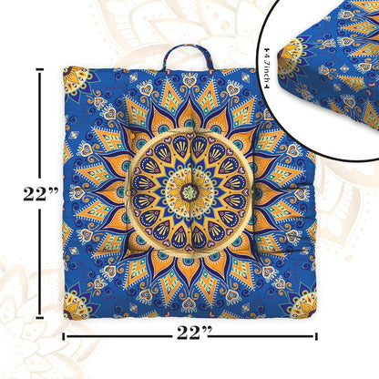 Mandala Meditation Cushion, Boho Meditation Mat, Meditation Pillows for Sitting on Floor, Cushions for Sitting in Home and Outdoor, Round Floor Pillows Cushion Seating for Yoga Accessories 22'' X 22''
