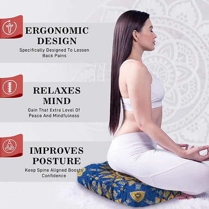 Mandala Meditation Cushion, Boho Meditation Mat, Meditation Pillows for Sitting on Floor, Cushions for Sitting in Home and Outdoor, Round Floor Pillows Cushion Seating for Yoga Accessories 22'' X 22''