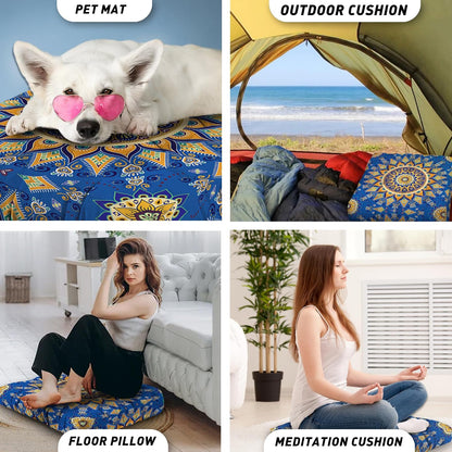 Mandala Meditation Cushion, Boho Meditation Mat, Meditation Pillows for Sitting on Floor, Cushions for Sitting in Home and Outdoor, Round Floor Pillows Cushion Seating for Yoga Accessories 22'' X 22''