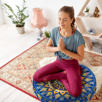 Mandala Meditation Cushion, Boho Meditation Mat, Meditation Pillows for Sitting on Floor, Cushions for Sitting in Home and Outdoor, Round Floor Pillows Cushion Seating for Yoga Accessories 22'' X 22''