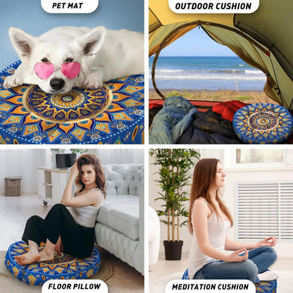 Mandala Meditation Cushion, Boho Meditation Mat, Meditation Pillows for Sitting on Floor, Cushions for Sitting in Home and Outdoor, Round Floor Pillows Cushion Seating for Yoga Accessories 22'' X 22''