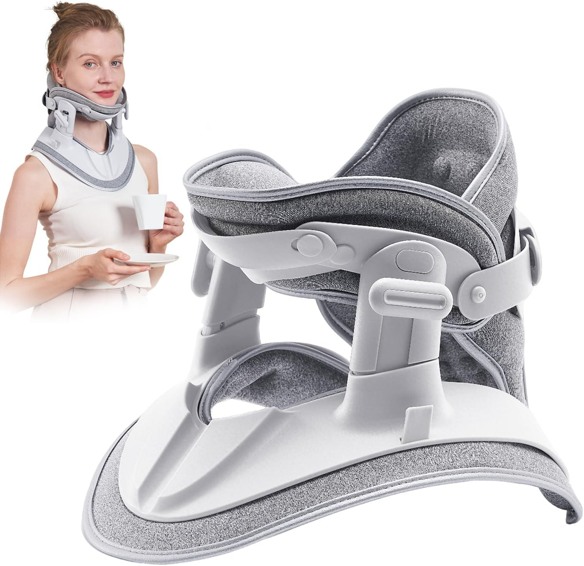 Neck Stretcher Cervical Traction, Adjustable Cervical Neck Traction Device, Neck Brace for Neck Pain Relief and Support, Ergonomic Design for Home, Office & Travel Use