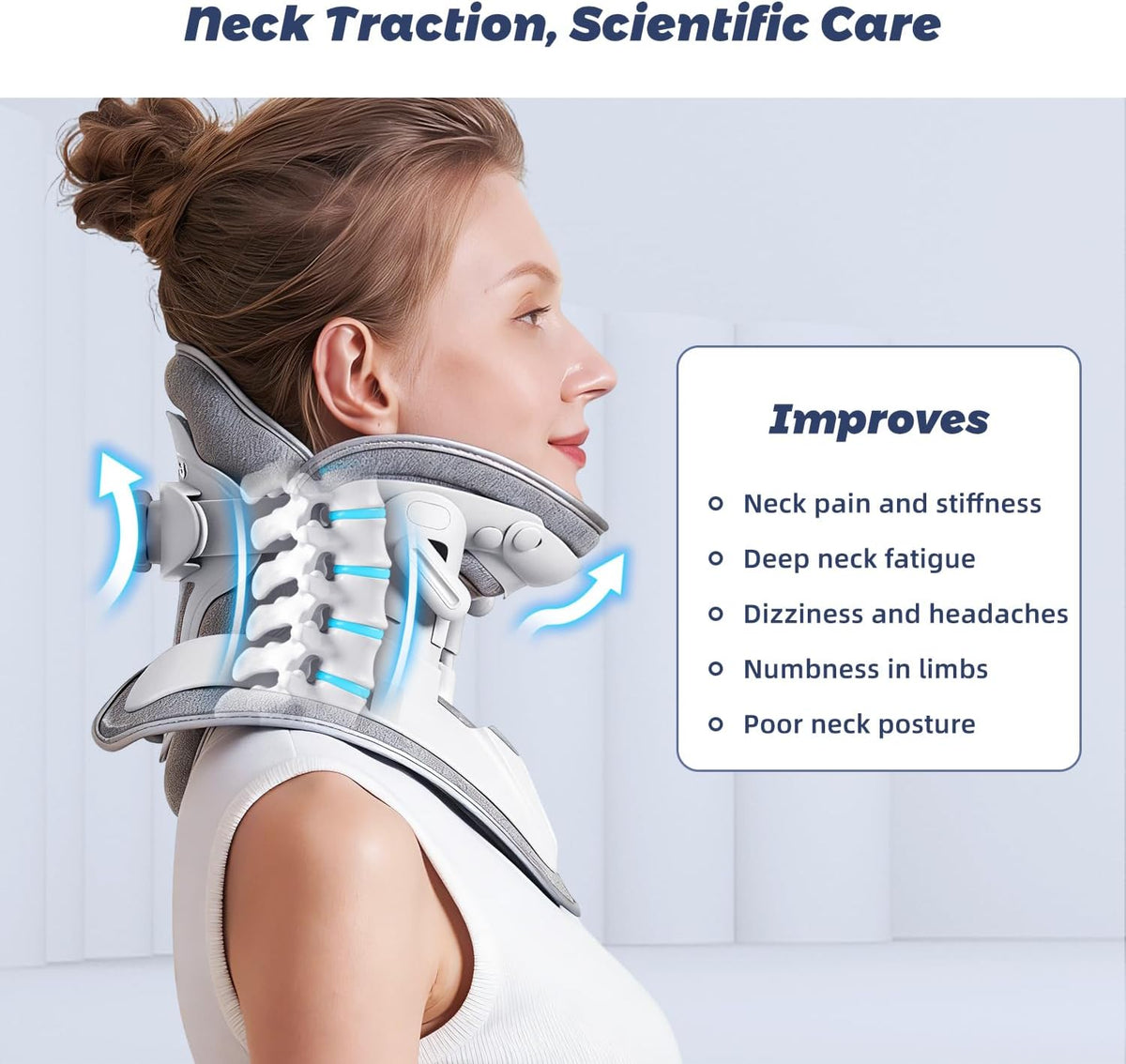 Neck Stretcher Cervical Traction, Adjustable Cervical Neck Traction Device, Neck Brace for Neck Pain Relief and Support, Ergonomic Design for Home, Office & Travel Use