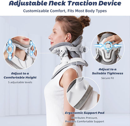Neck Stretcher Cervical Traction, Adjustable Cervical Neck Traction Device, Neck Brace for Neck Pain Relief and Support, Ergonomic Design for Home, Office & Travel Use