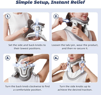 Neck Stretcher Cervical Traction, Adjustable Cervical Neck Traction Device, Neck Brace for Neck Pain Relief and Support, Ergonomic Design for Home, Office & Travel Use