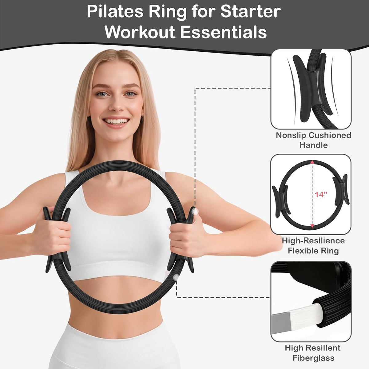 Pilates Kit for Women, Pilates Equipment Ring and Ball Set with Resistance Bands, Yoga Strap, Core Sliders, Socks, Bag & Guide for Starter Home Workout Fitness Gym Essentials