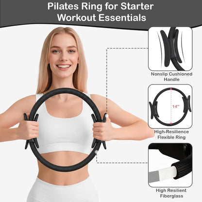 Pilates Kit for Women, Pilates Equipment Ring and Ball Set with Resistance Bands, Yoga Strap, Core Sliders, Socks, Bag & Guide for Starter Home Workout Fitness Gym Essentials