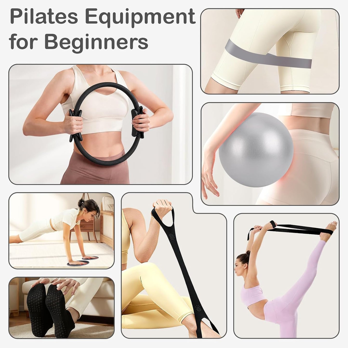 Pilates Kit for Women, Pilates Equipment Ring and Ball Set with Resistance Bands, Yoga Strap, Core Sliders, Socks, Bag & Guide for Starter Home Workout Fitness Gym Essentials